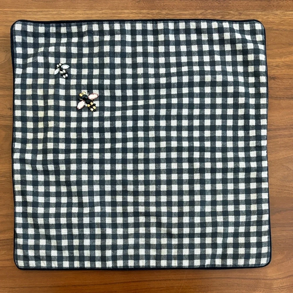 Pottery Barn Norton Pillow Cover Black 18”Gingham Check Honey Bumble Bee